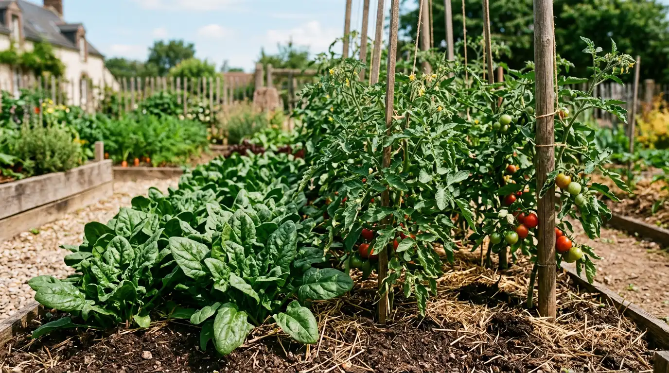 epinards et tomate potager