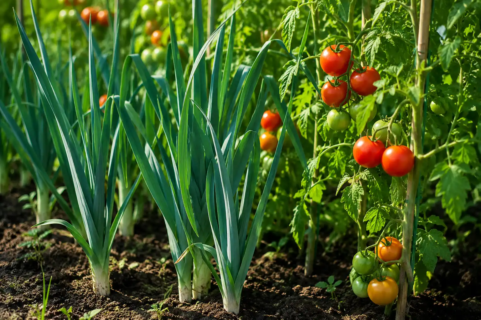 poireaux et tomates potager