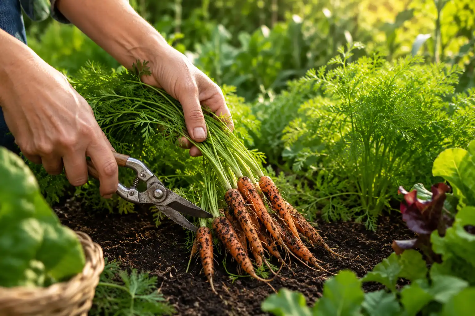 recolte de carottes potager