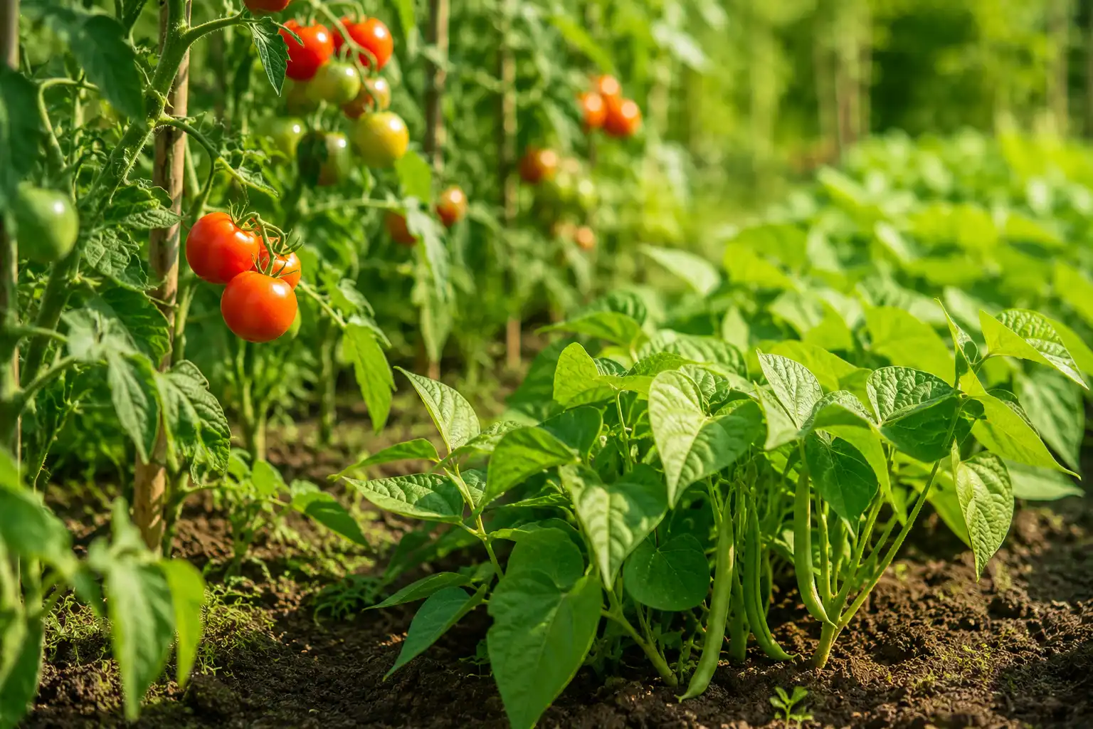 tomates et haricots nains potager