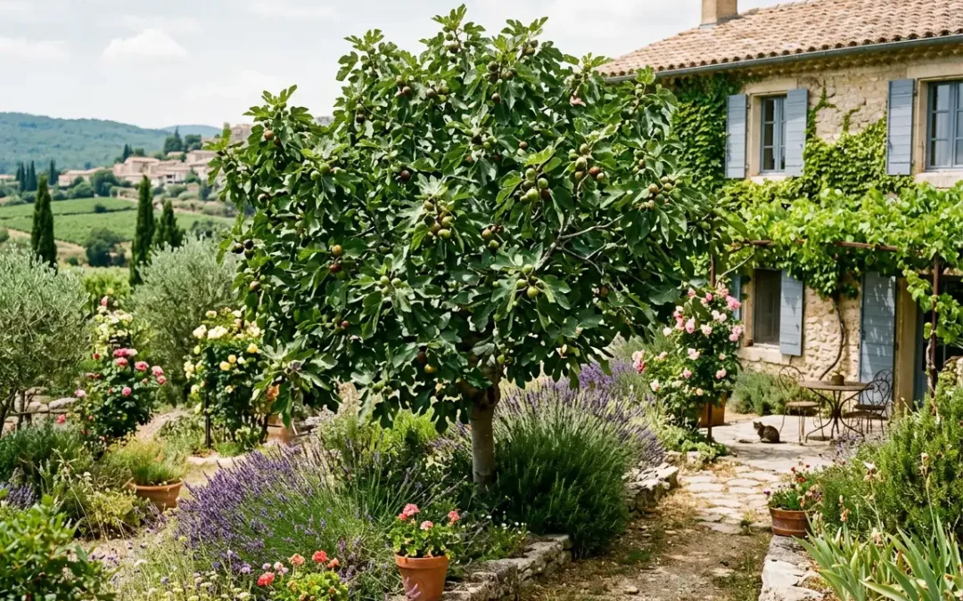 arbre fruitier dans jardin provencal