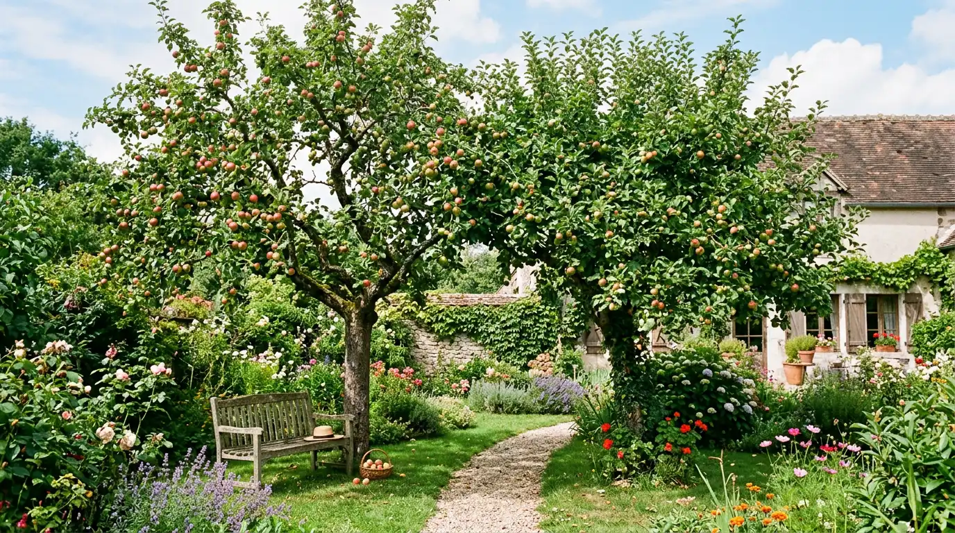 deux pommiers proche dans un jardin