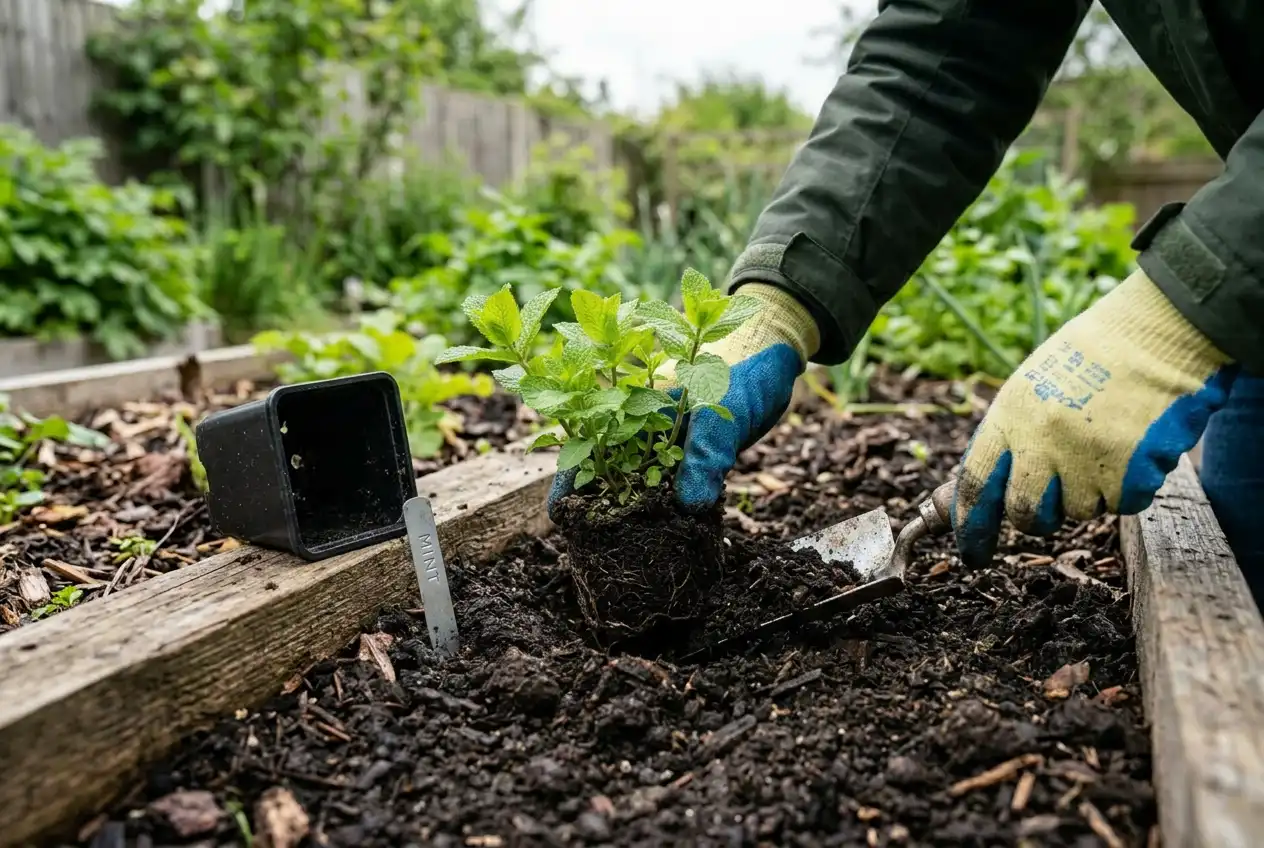 installation plant menthe au potager