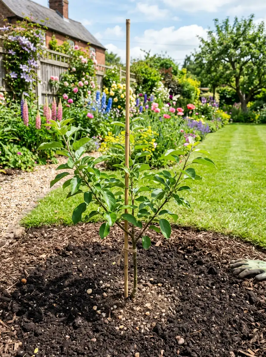 plant de jeune pommier dans un jardin